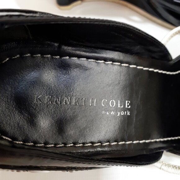 KENNETH COLE Nautical Style Wedge Heel Mary Janes in Black Patent Leather - Picture 9 of 12